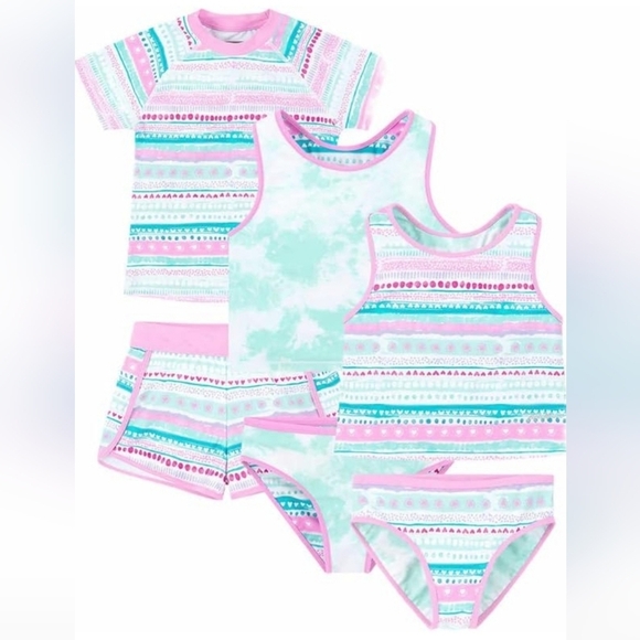 Eddie Bauer Other - Eddie Bauer Youth 4pc Swim Set Reversible Tankini Rash Guard L 14/16 NWT